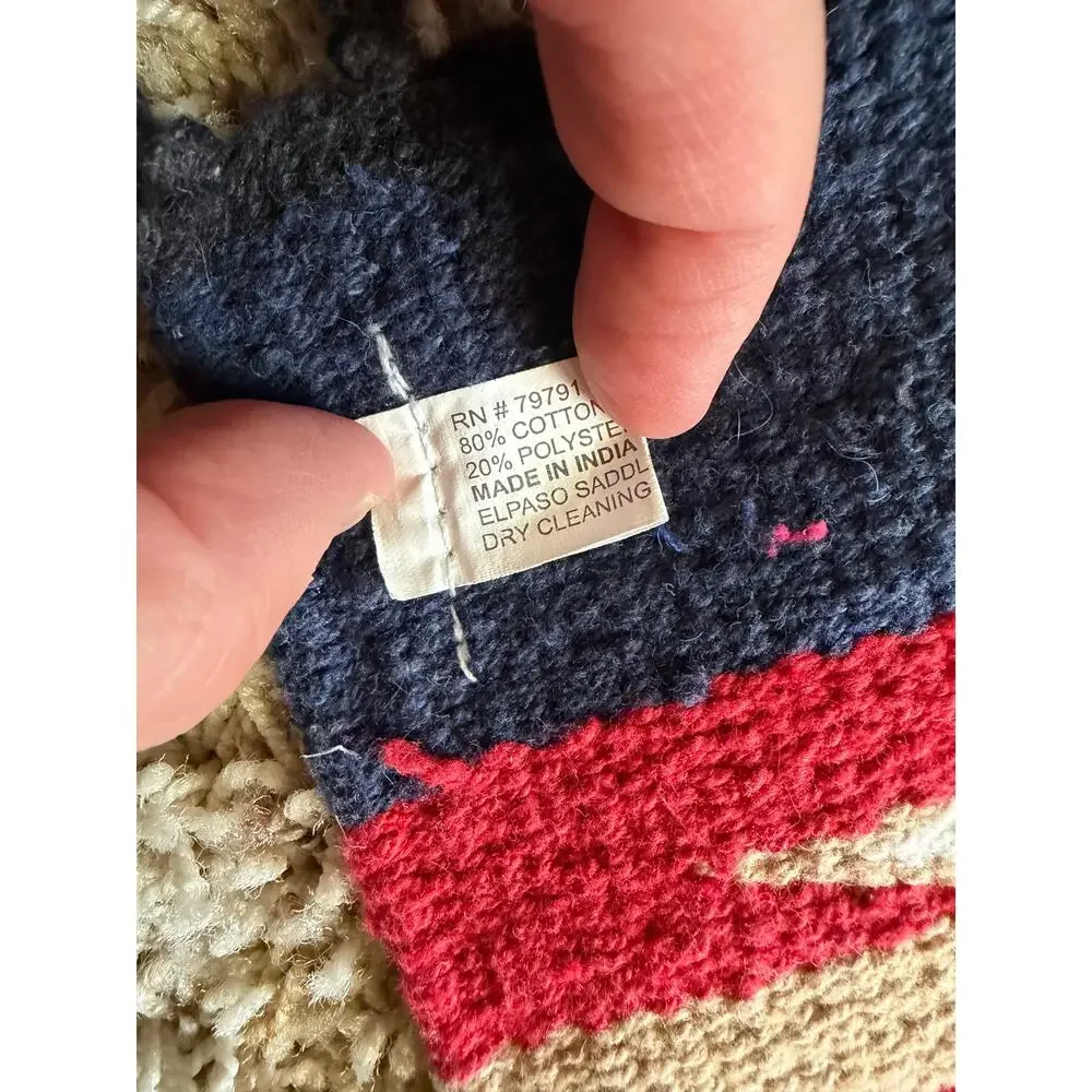 Southwest Woven Red/Blue Rug 34x18 Small Cowboy Retro New Mexico